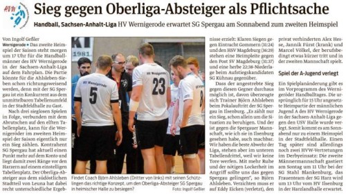 Volksstimme Vorbericht zum Match gegen den SG Spergau